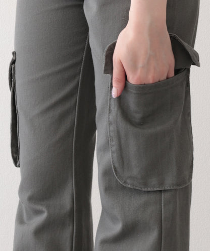 ハトメ ベルト付き ハイウエスト フレア カーゴパンツ