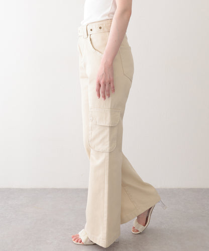 ハトメ ベルト付き ハイウエスト フレア カーゴパンツ
