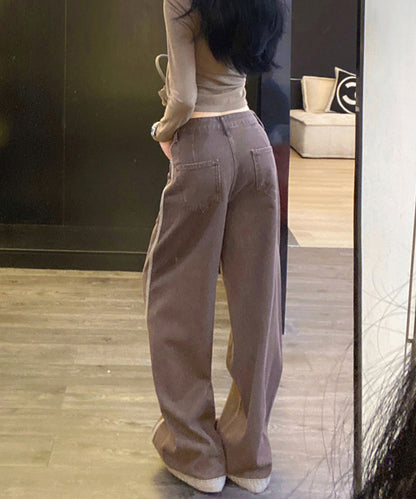 配色 ステッチライン ハイウエスト ワイド デニムパンツ