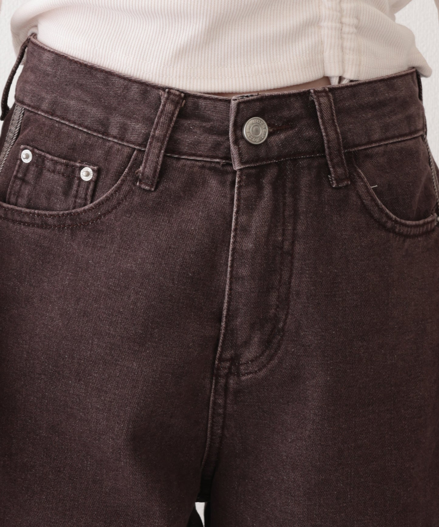 配色 ステッチライン ハイウエスト ワイド デニムパンツ