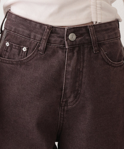 配色 ステッチライン ハイウエスト ワイド デニムパンツ