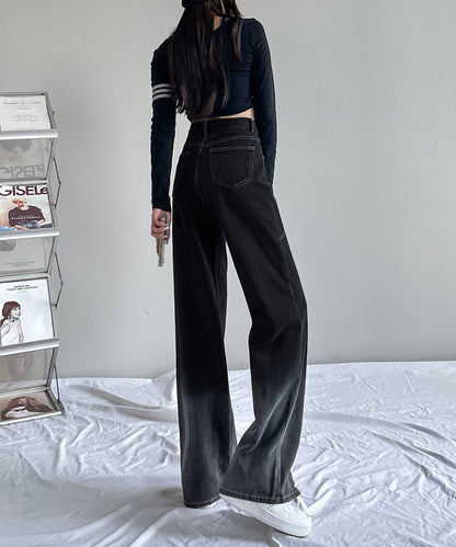 配色 ステッチ フロント レースアップ ハイウエスト デニムパンツ