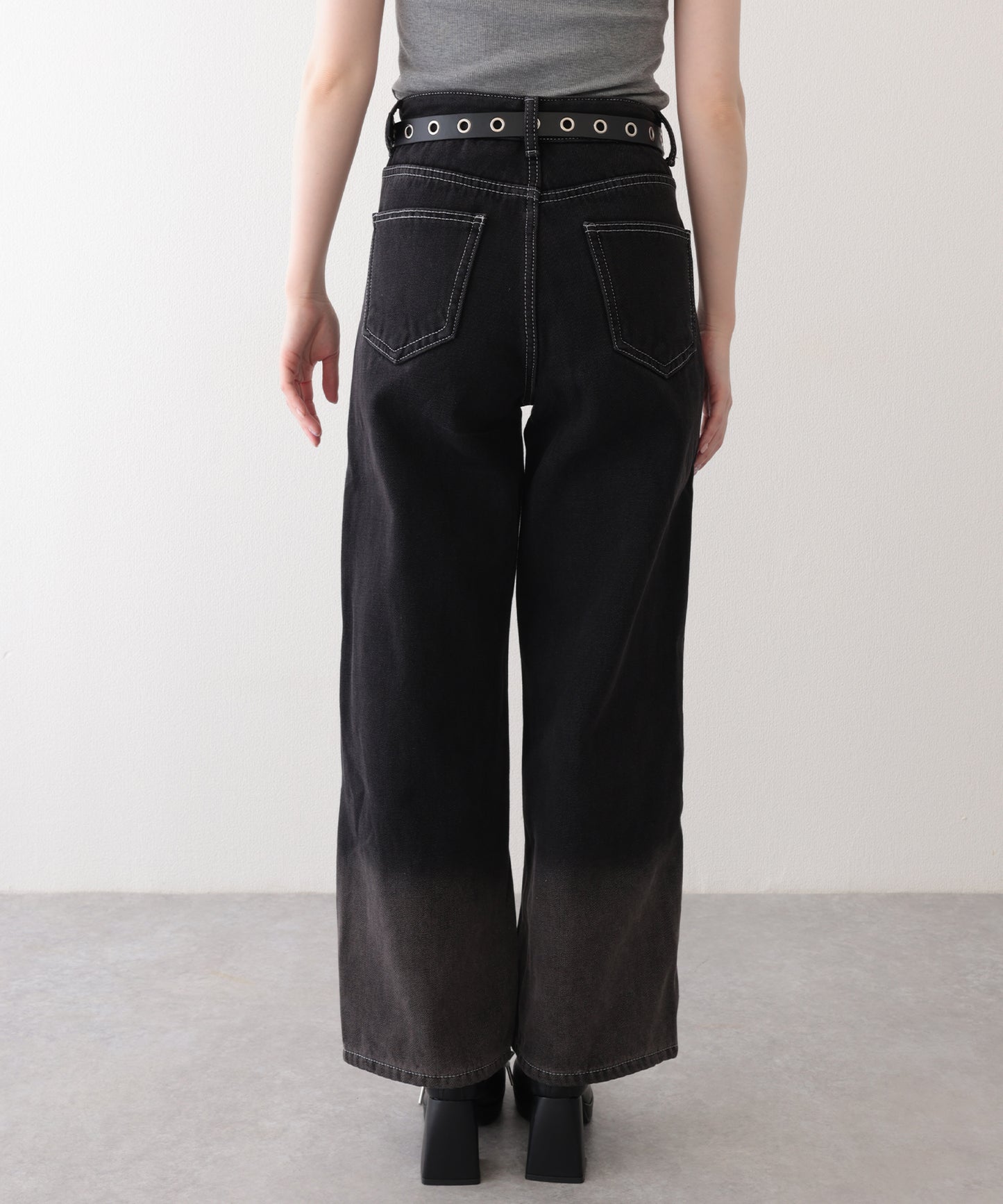 配色 ステッチ フロント レースアップ ハイウエスト デニムパンツ