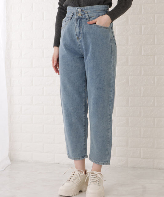 ハイウエストダブルボタンストレートデニム