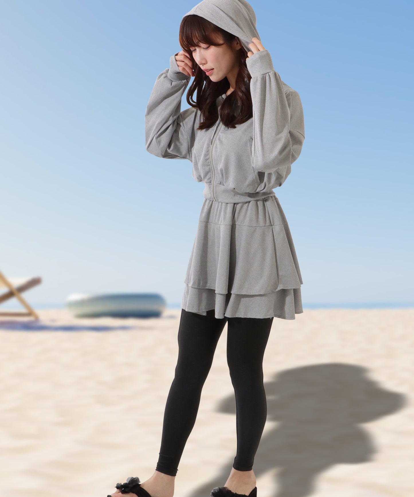 【3点セット】 フロントジップ コンパクト フーデット ラッシュガード