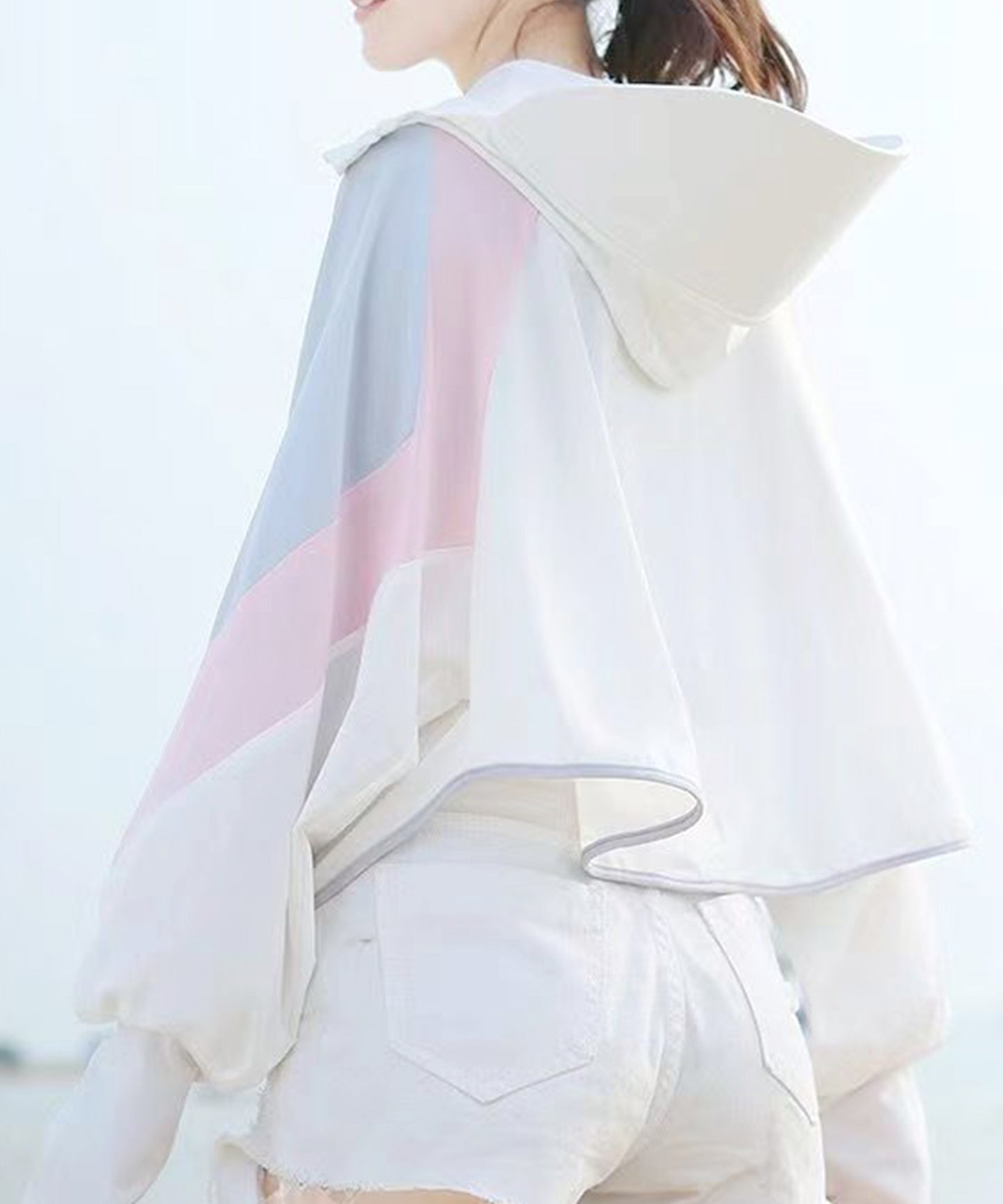 カラーブロック ドルマン UVカット フーデット ラッシュガード