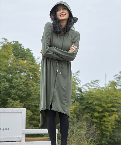ウエスト ギャザー ロング丈 ジップアップ ラッシュガード