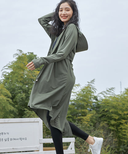 ウエスト ギャザー ロング丈 ジップアップ ラッシュガード