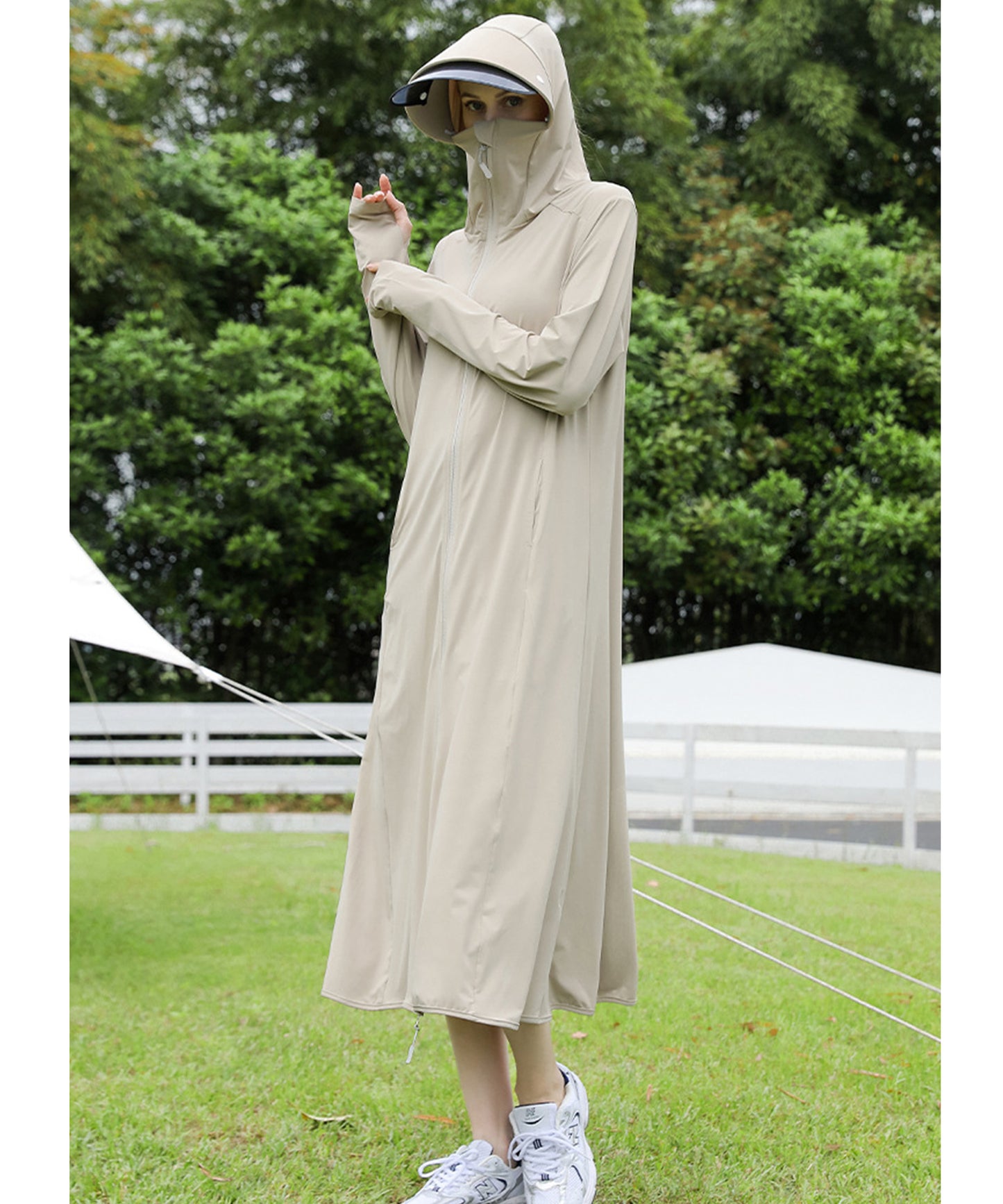 ロング丈 フロント ジップアップ バイザー付き ラッシュガード
