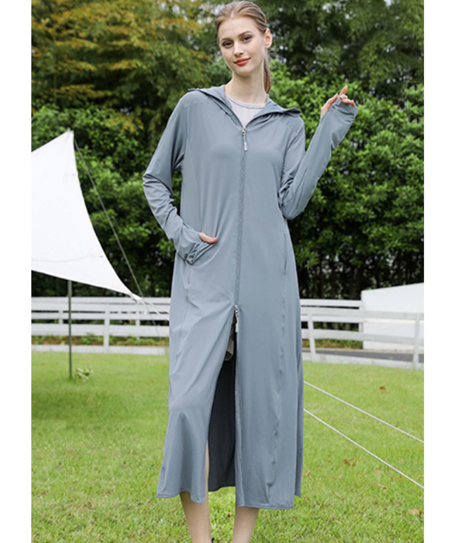 ロング丈 フロント ジップアップ バイザー付き ラッシュガード