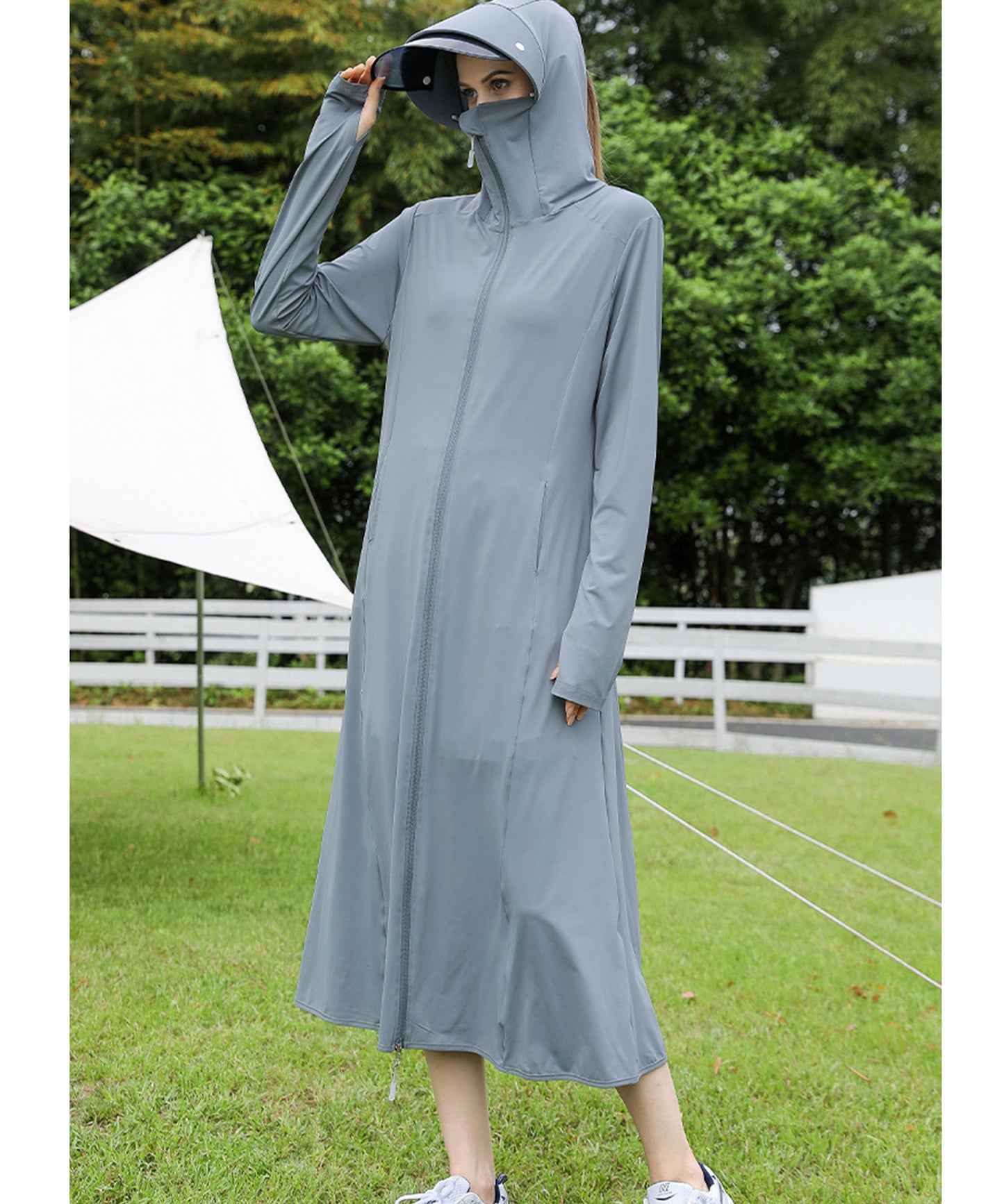 ロング丈 フロント ジップアップ バイザー付き ラッシュガード