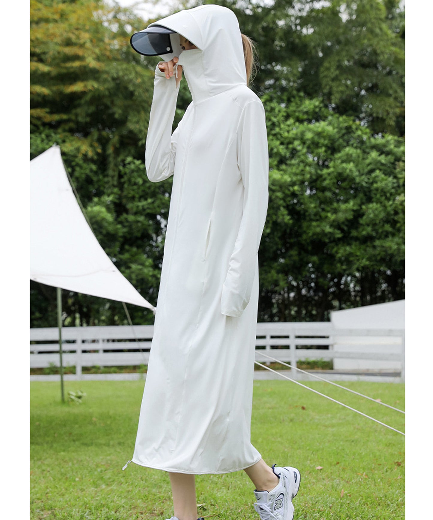 ロング丈 フロント ジップアップ バイザー付き ラッシュガード