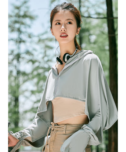 サンバイザー付き ボレロ風 クロップド ジップアップ ラッシュガード