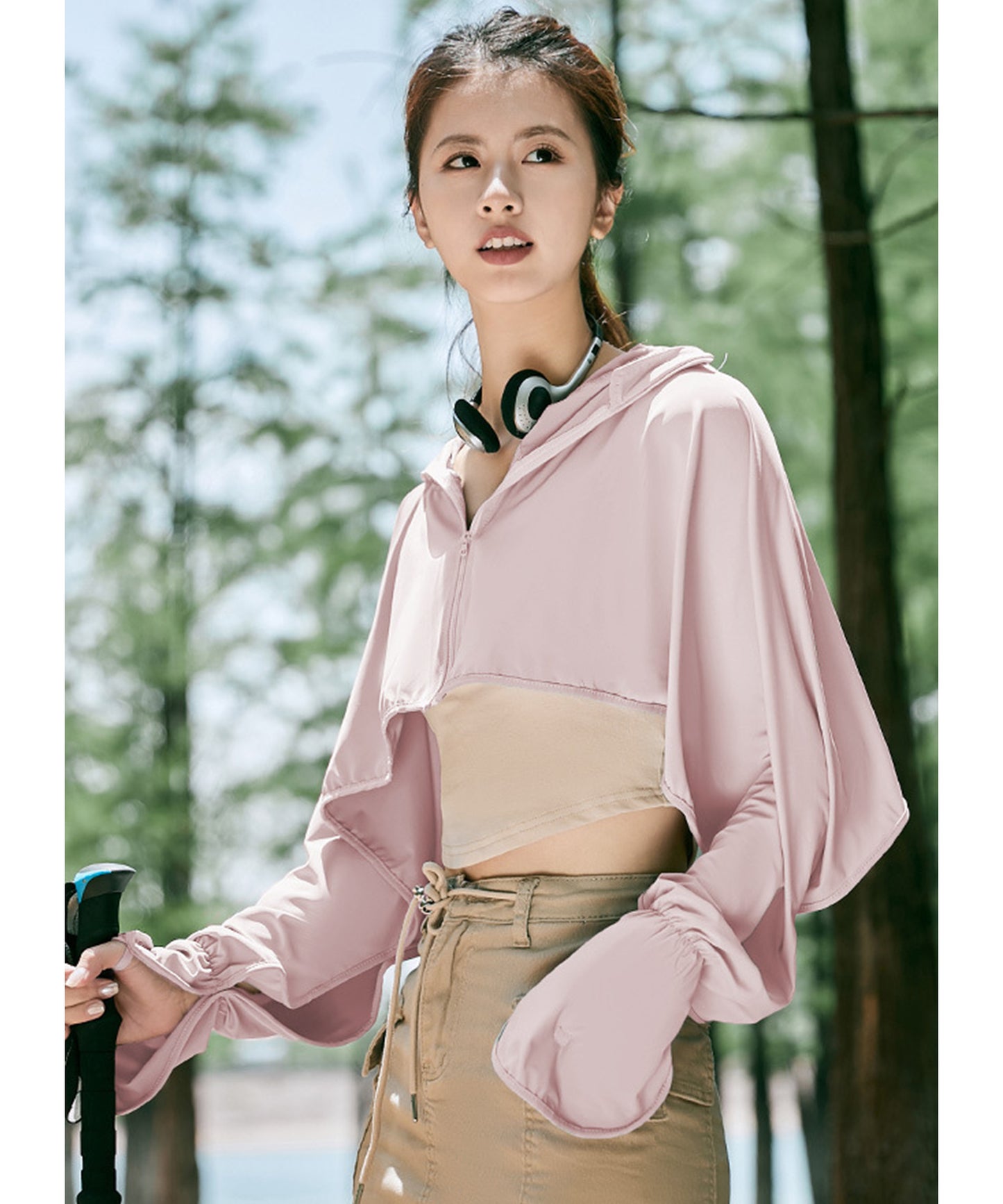 サンバイザー付き ボレロ風 クロップド ジップアップ ラッシュガード