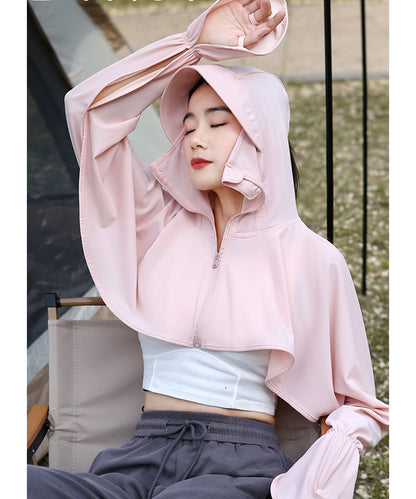 サンバイザー付き ボレロ風 クロップド ジップアップ ラッシュガード