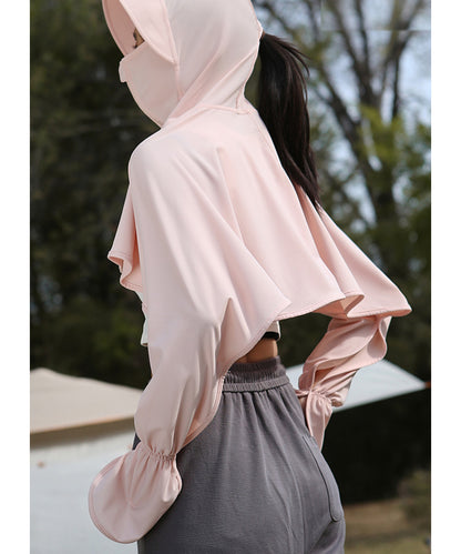 サンバイザー付き ボレロ風 クロップド ジップアップ ラッシュガード