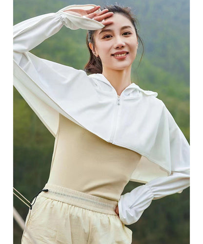 サンバイザー付き ボレロ風 クロップド ジップアップ ラッシュガード