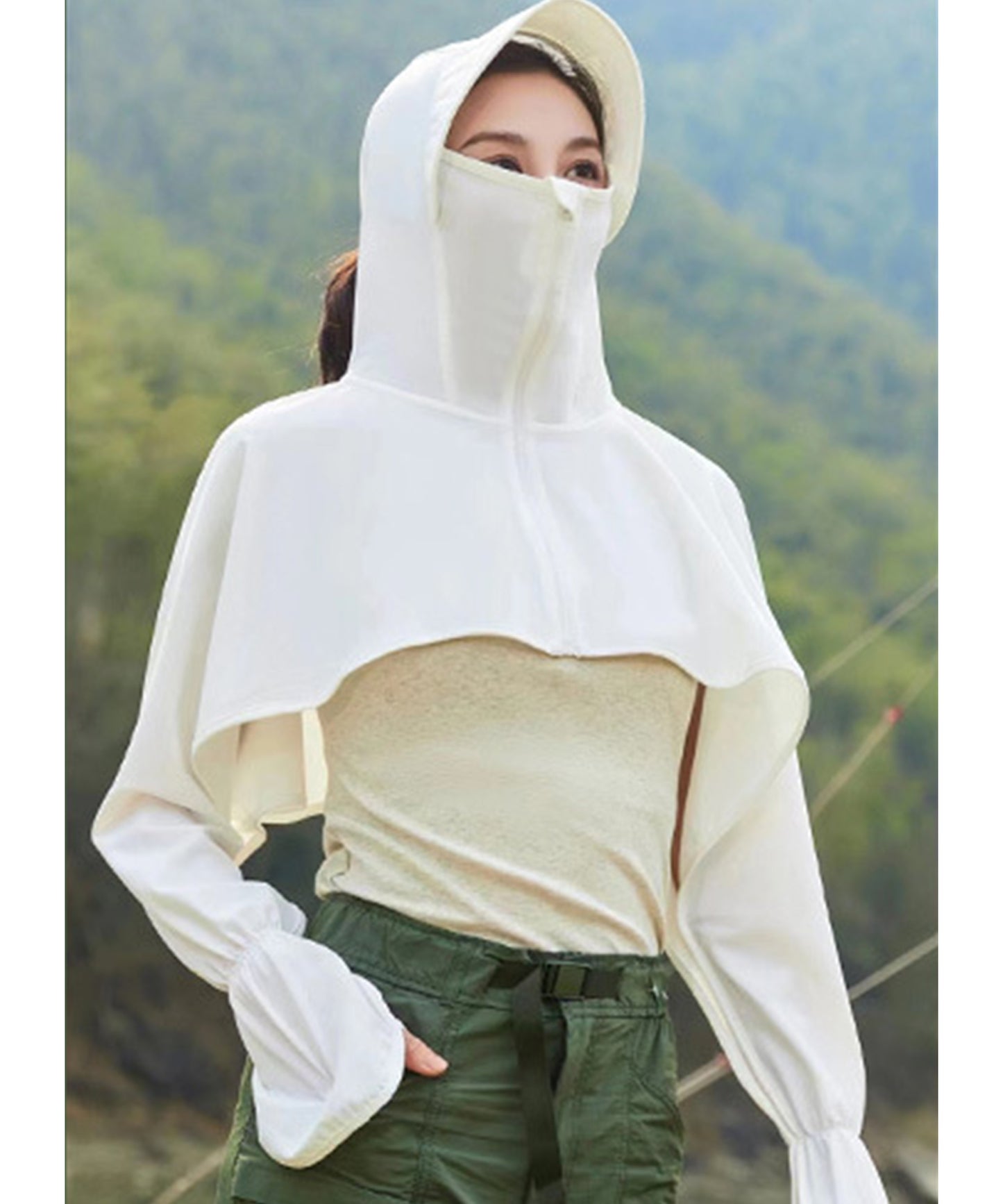 サンバイザー付き ボレロ風 クロップド ジップアップ ラッシュガード