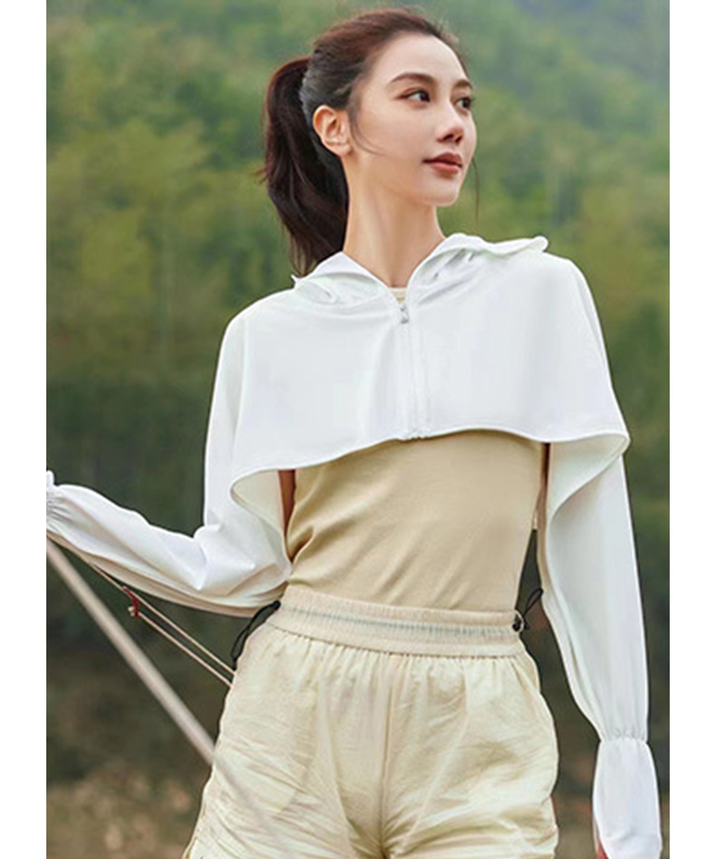 サンバイザー付き ボレロ風 クロップド ジップアップ ラッシュガード