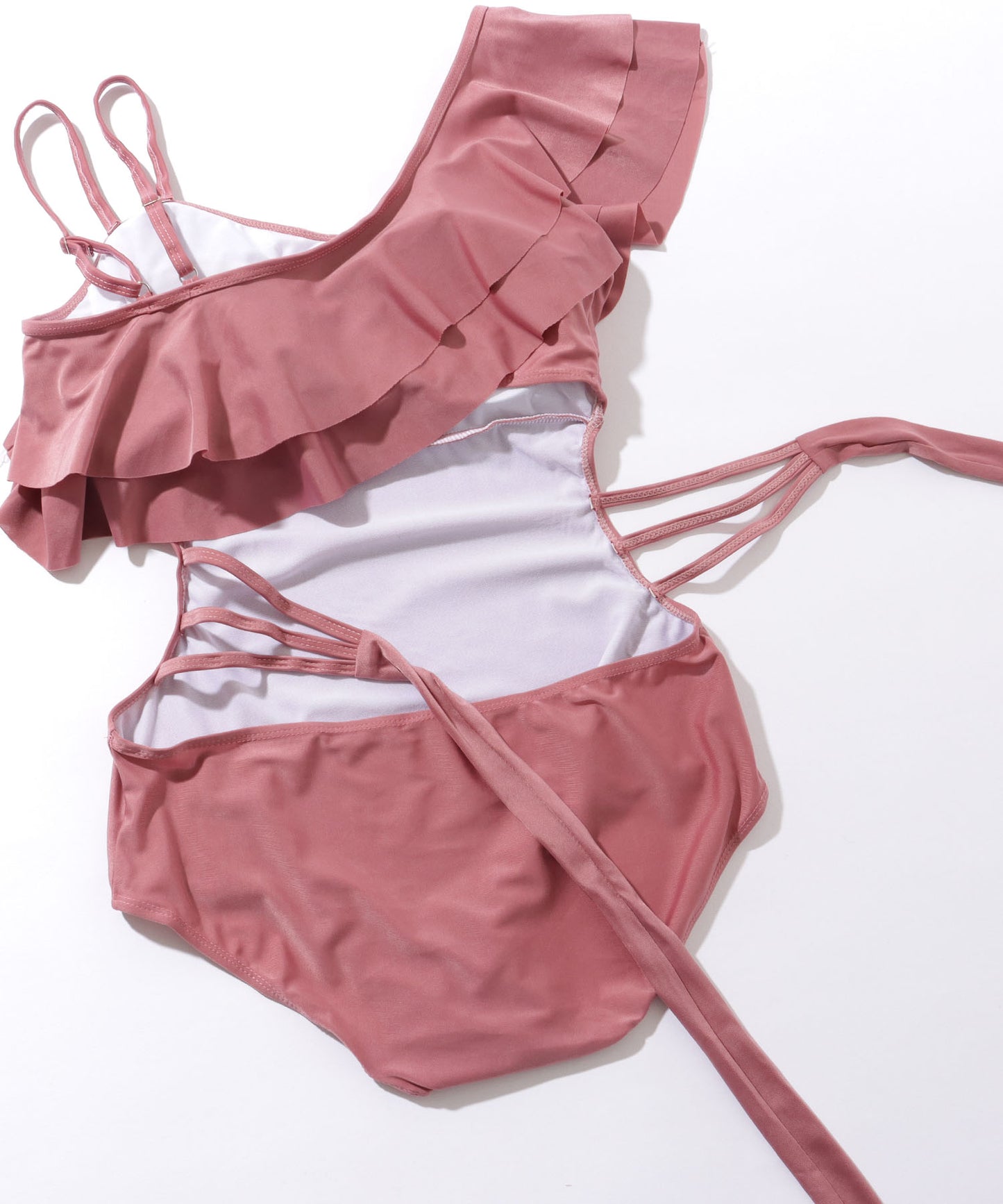 【2点セット】 パレオ付き ラッフルフリル ワンピース 水着