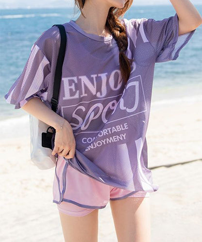 【3点セット】 メッシュ ロゴ トップス付き ラッシュガード