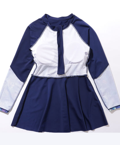 【2点セット】ハーフジップ ハイウエスト ワンピ風 長袖 ラッシュガード