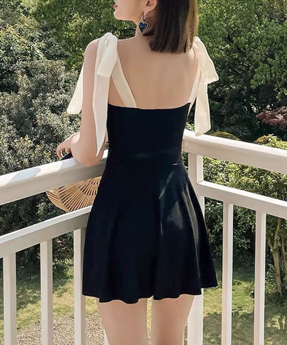 バイカラー ショルダー リボン スイム ワンピース