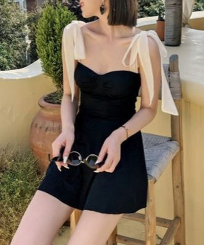 バイカラー ショルダー リボン スイム ワンピース