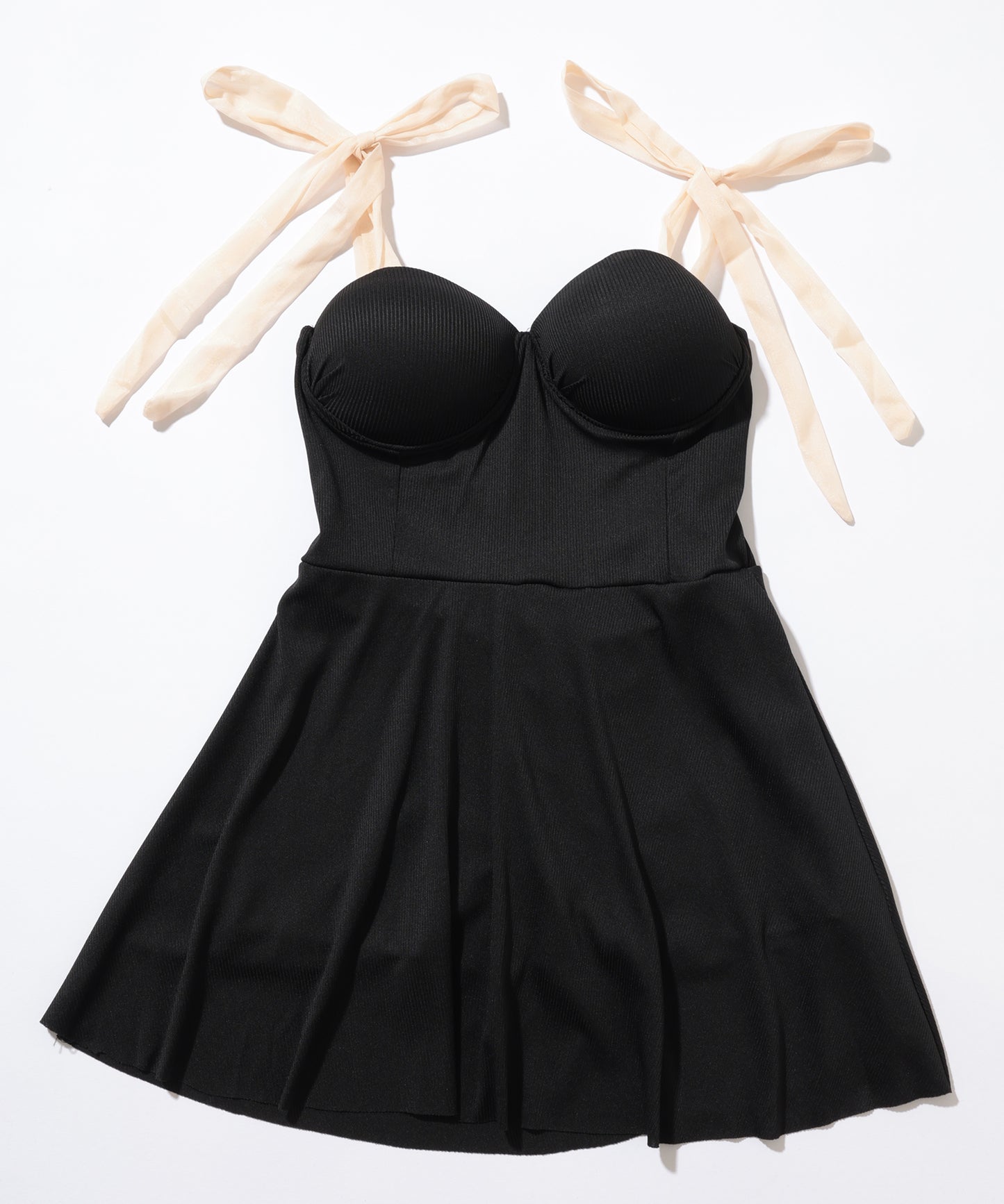 バイカラー ショルダー リボン スイム ワンピース