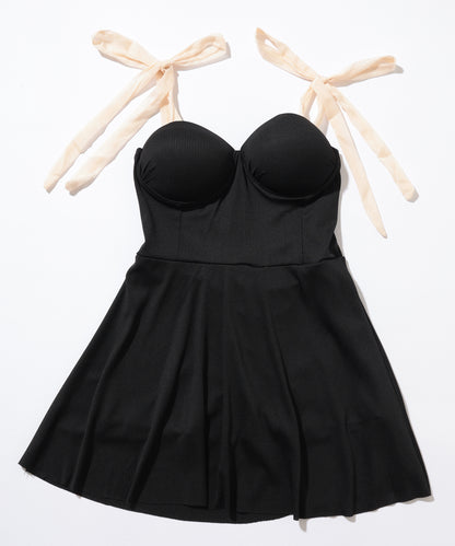 バイカラー ショルダー リボン スイム ワンピース