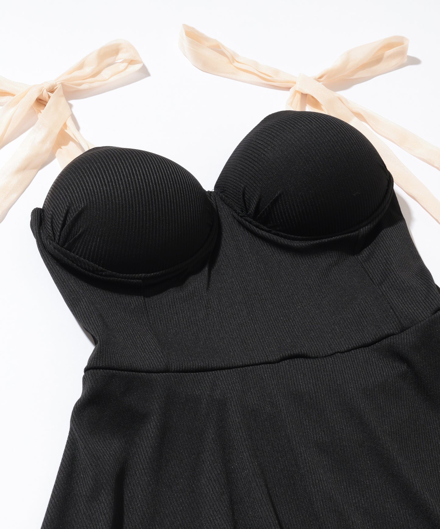 バイカラー ショルダー リボン スイム ワンピース