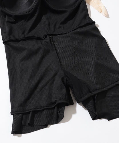 バイカラー ショルダー リボン スイム ワンピース