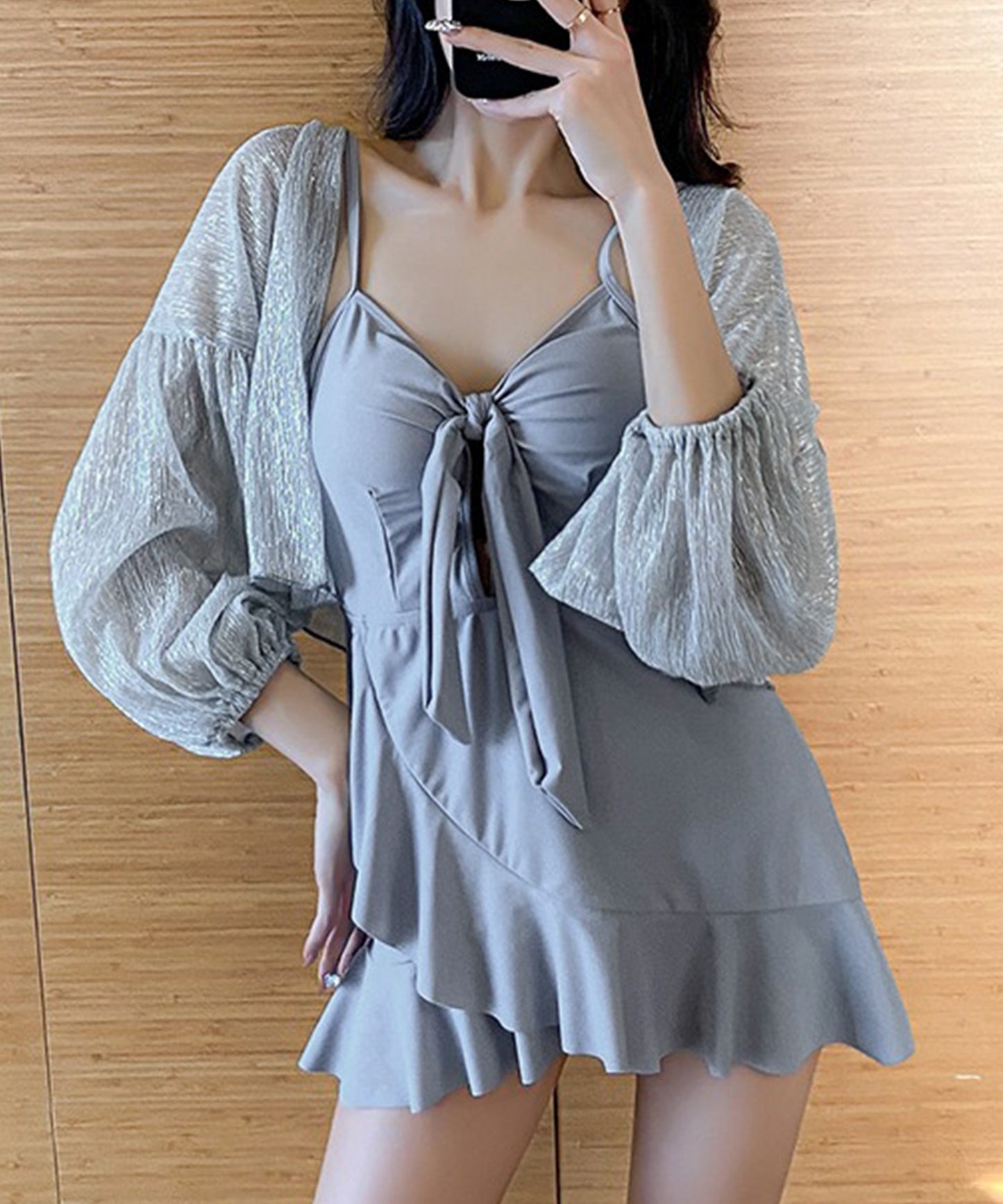 【2点セット】シアー ボレロ付き フリル ワンピース 水着