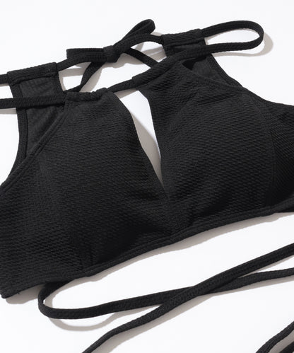 【2点セット】ソリッドカラー カットアウト ロング ストラップ ビキニ