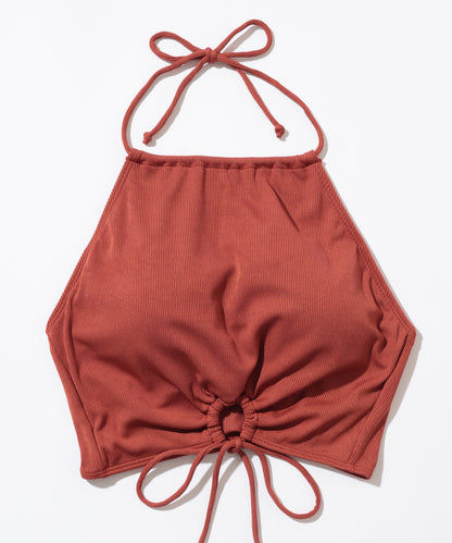 【2点セット】ソリッドカラー リブ ホルター タンキニ