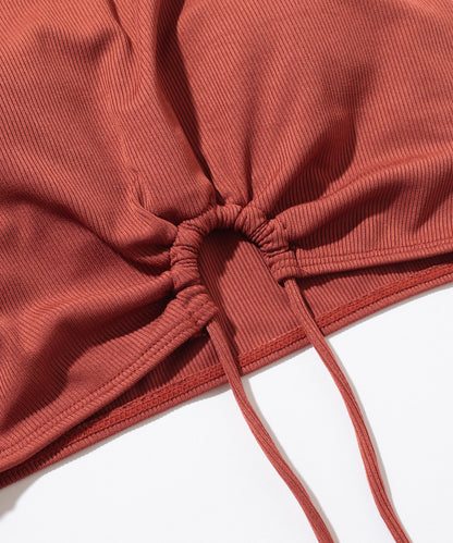 【2点セット】ソリッドカラー リブ ホルター タンキニ