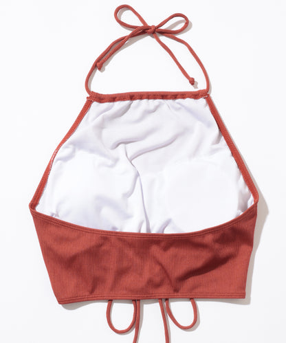 【2点セット】ソリッドカラー リブ ホルター タンキニ