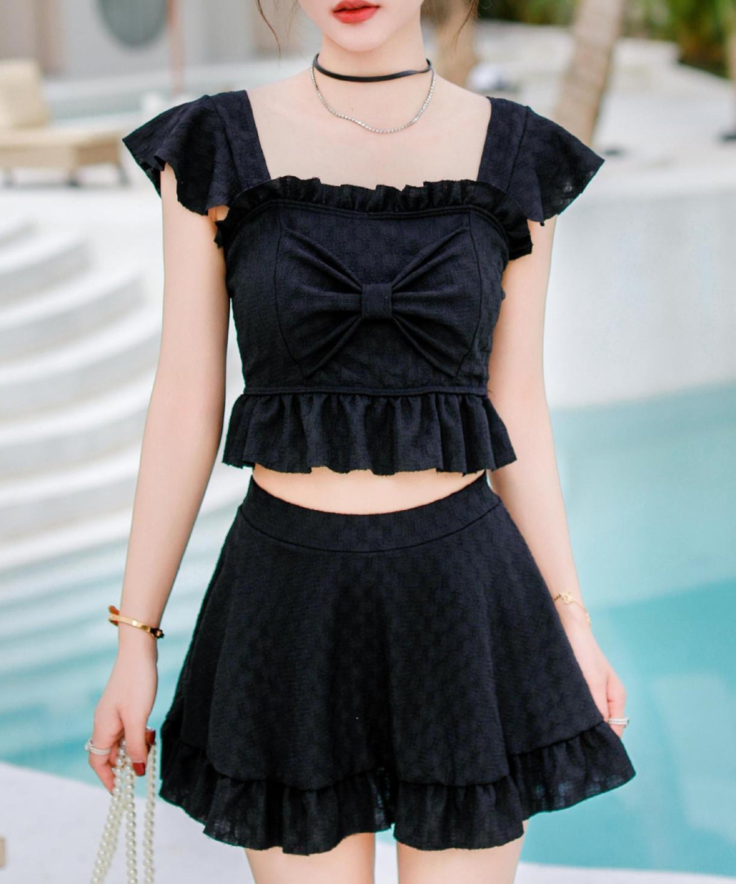 【2点セット】フリル リボン スカート タンキニ