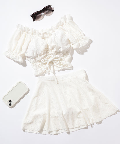 【2点セット】2WAY カットレース パフスリーブ オフショル タンキニ