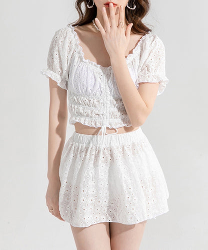 【2点セット】2WAY カットレース パフスリーブ オフショル タンキニ