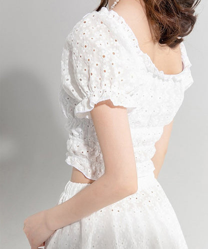 【2点セット】2WAY カットレース パフスリーブ オフショル タンキニ