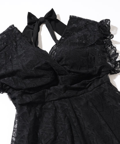 Vネック レース ホルター ワンピース スイムウエア