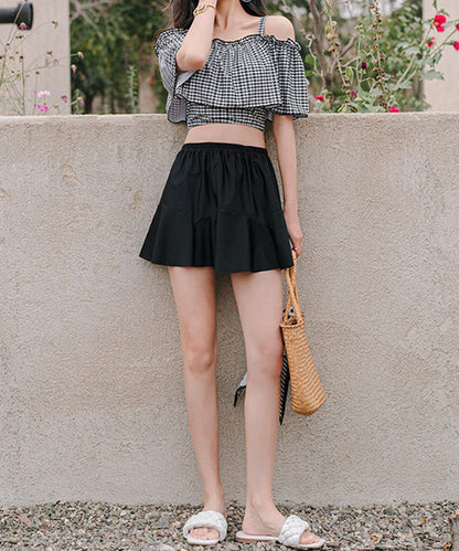 【2点セット】チェック柄 オフショル スカート タンキニ