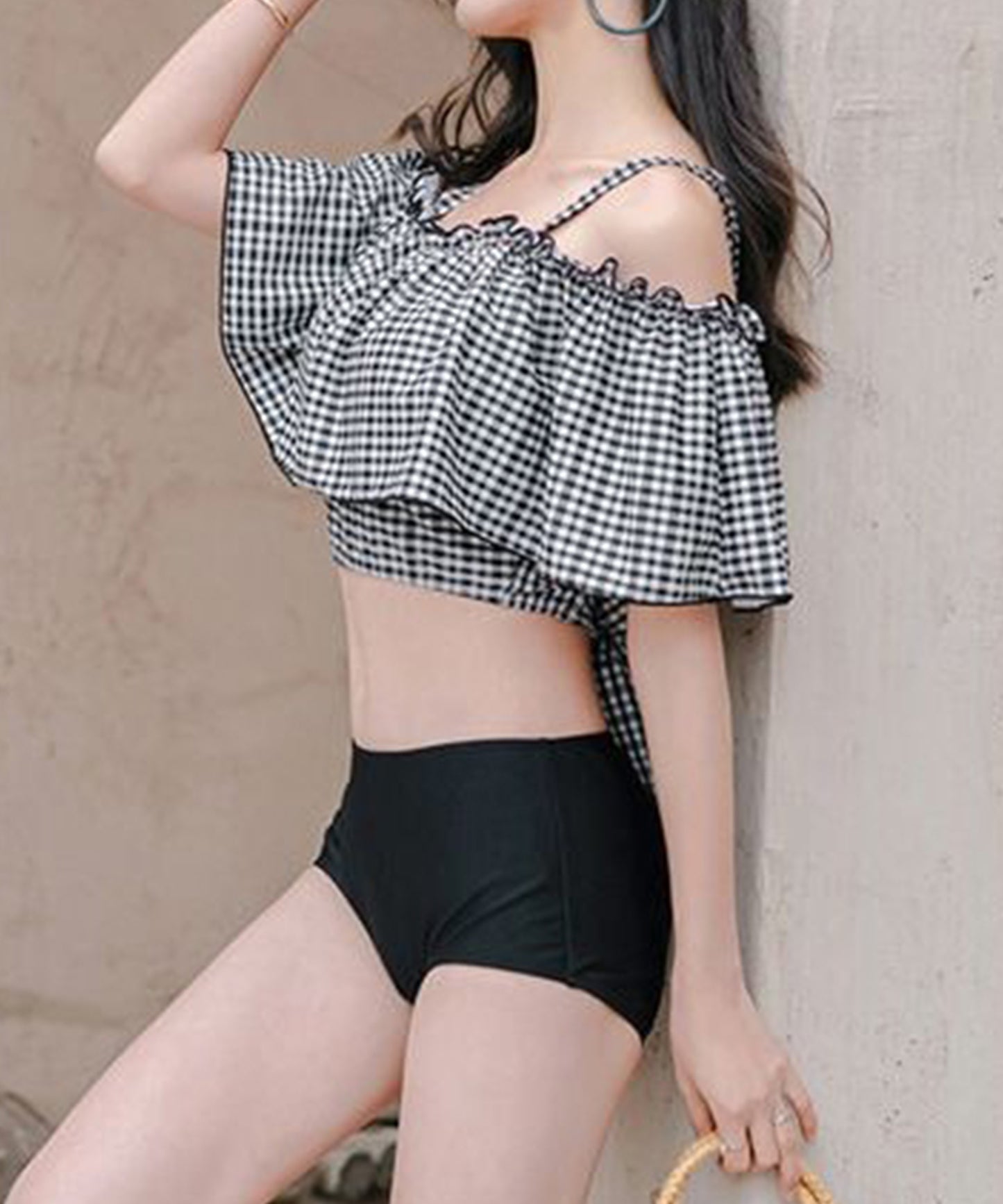 【2点セット】チェック柄 オフショル スカート タンキニ