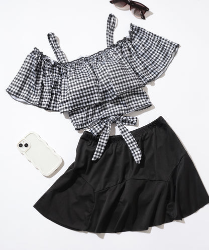【2点セット】チェック柄 オフショル スカート タンキニ