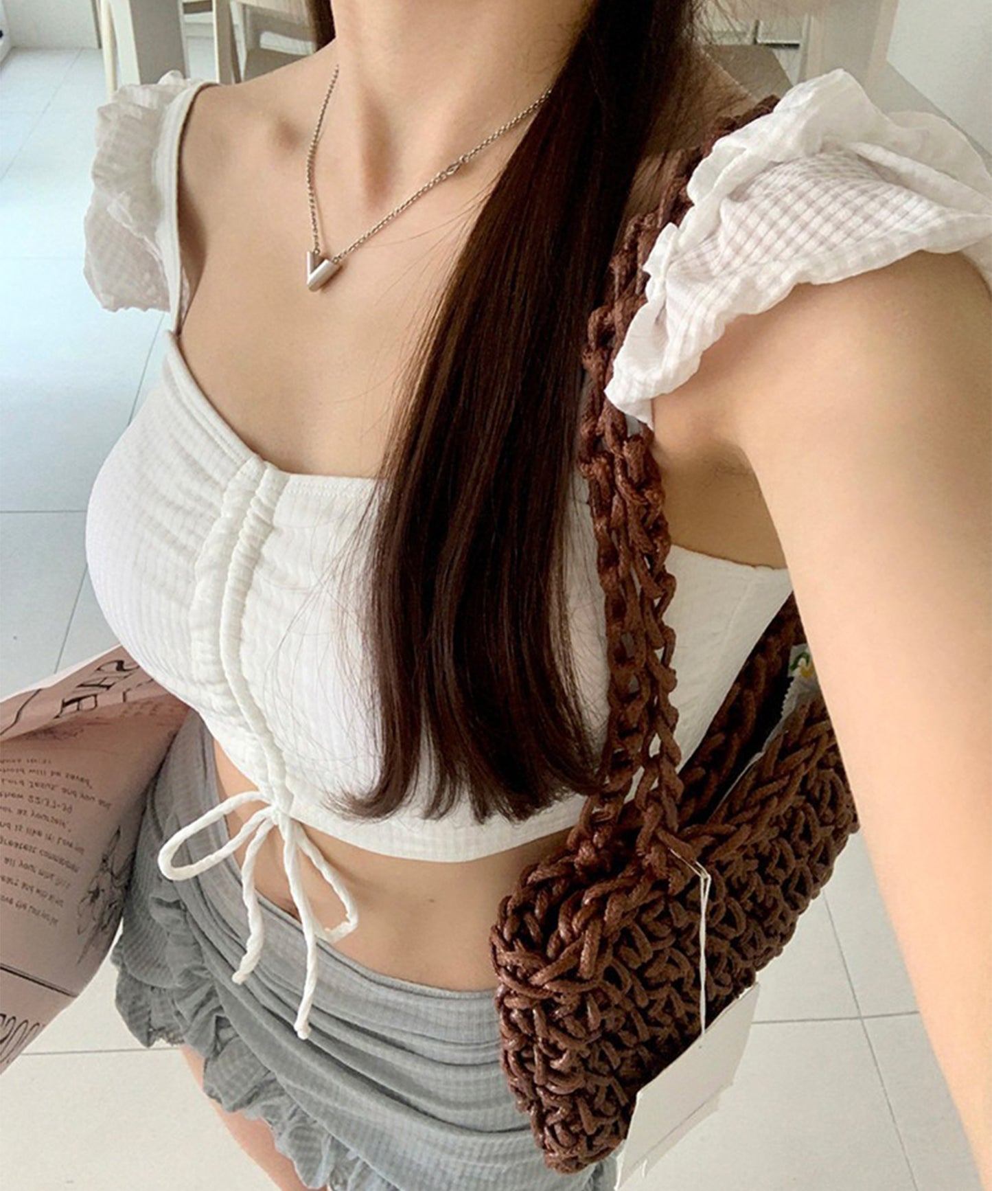 【2点セット】ドロスト付き ラップ風 フリル ビキニ 水着