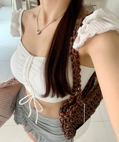 【2点セット】ドロスト付き ラップ風 フリル ビキニ 水着