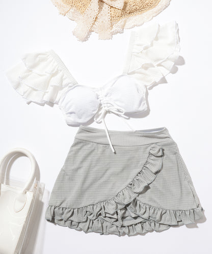 【2点セット】ドロスト付き ラップ風 フリル ビキニ 水着