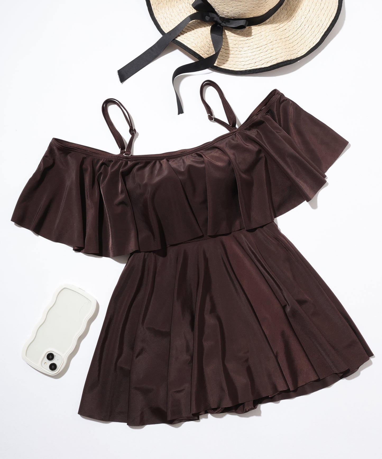 2WAY オフショル フリル ワンピース スイムウエア