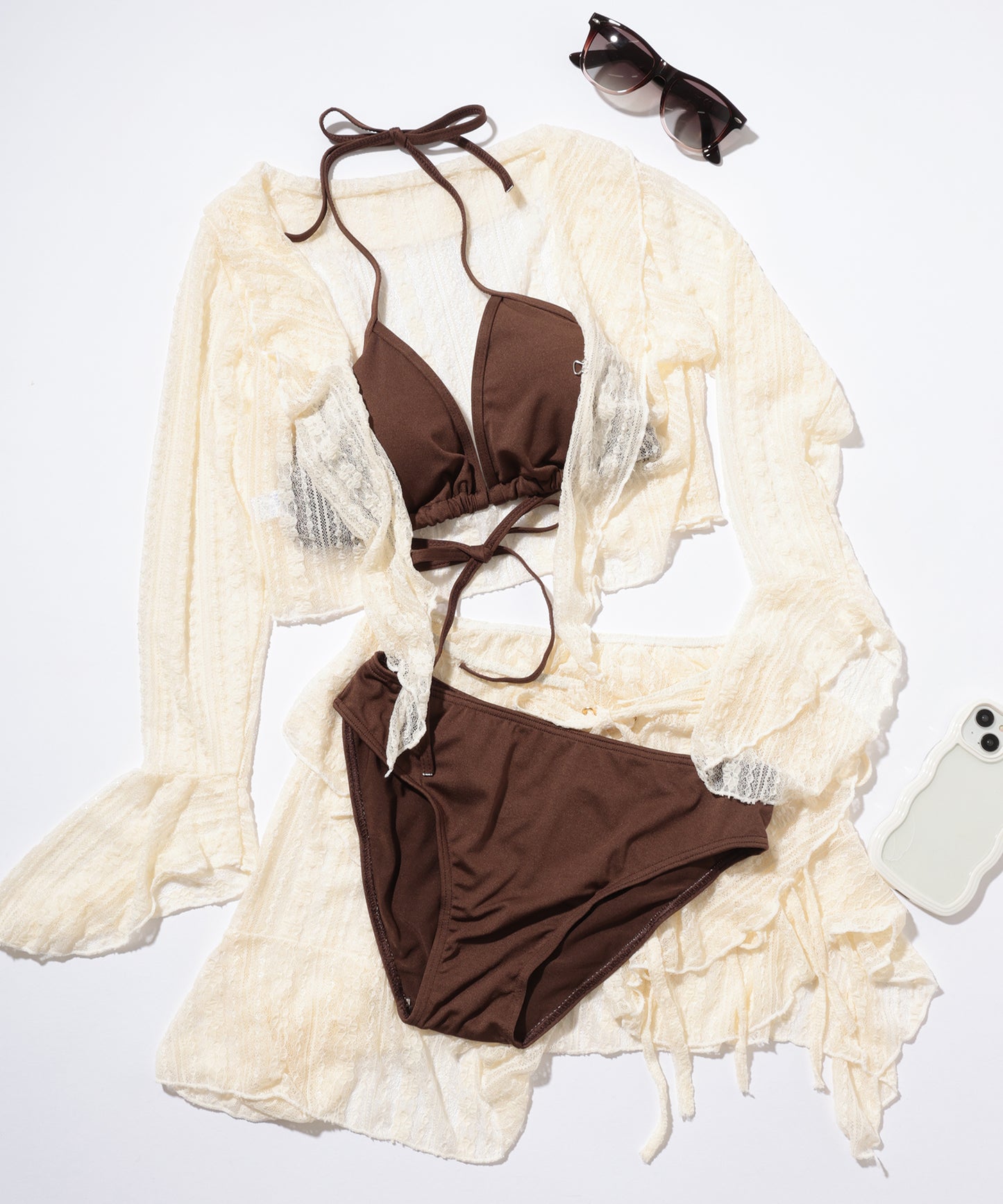 【4点セット】レース カバートップ付き ベーシック ホルター ビキニ